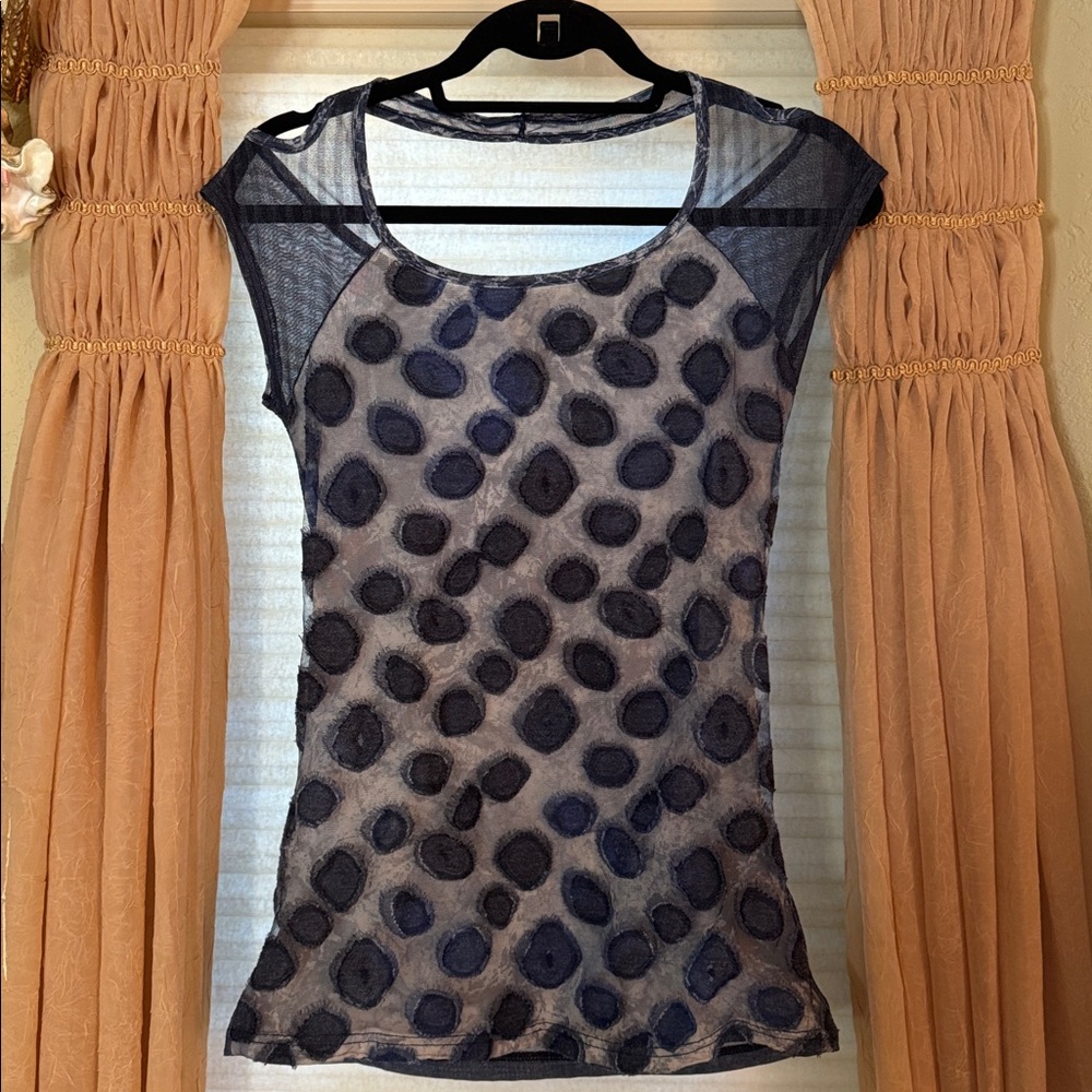 Anac Blue - Grey Mesh Halter Look  Top